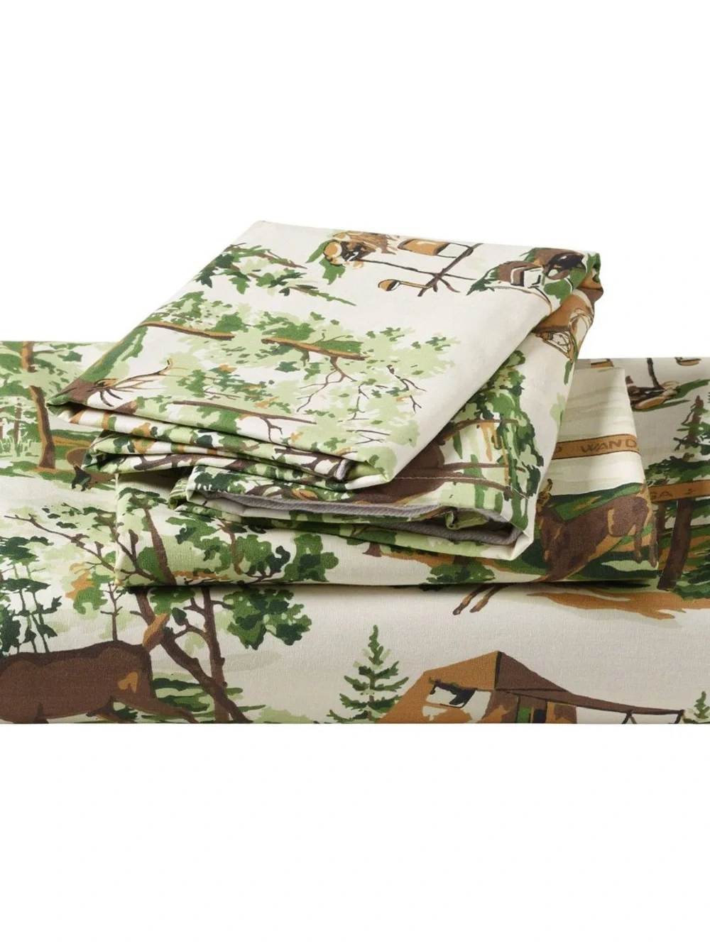 Camp Wandawega Full Sheet Set in Green Woodland Print